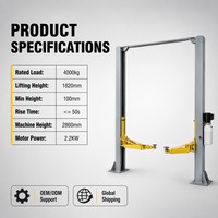 İki Kolon Çelik Araç Lifti 3-4 Ton CE Sertifikalı Elektrikli Çift Silindirli Hidrolik Lift