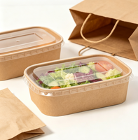 Aangepaste bedrukte logo eco-vriendelijke composteerbare kraft papieren rechthoekige saladebox deksel duurzaam wegwerpbaar magnetronbestendig lunchbox