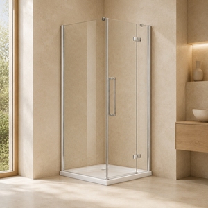 Cabine de <span class=keywords><strong>douche</strong></span> moderne en aluminium 900x900mm avec porte battante en verre trempé transparent 6-8mm, enclos carré et receveur blanc - Product Image 1