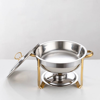 Set Perlengkapan Prasmanan Chafing Dish Multifungsi Modern Mewah dari Baja Anti Karat Bentuk Bulat untuk Layanan Katering Restoran