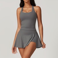 Ensemble de sport 2 pièces pour femme, été, débardeur de yoga sans manches avec soutien, mini-jupe de tennis fendue sur le côté, ensemble assorti pour le golf et le fitness