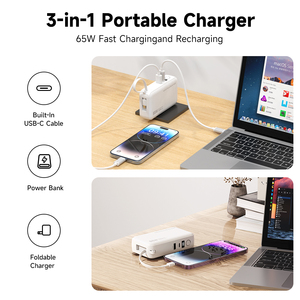 Vina Thiết Kế Mới 10000MAh 65W Nhanh Chóng Sạc Ngân Hàng Điện Pin Di Động Gói Với Được Xây Dựng Trong Cáp 65W USB C Sạc - Product Image 2