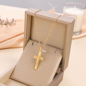 316L 스테인리스 스틸 18K PVD 골드 실버 도금 예수 십자가 펜던트 케이블 링크 체인 패션 참 초커 목걸이 - Product Image 4