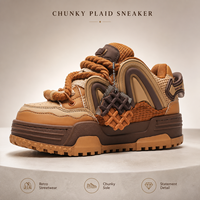Sneakers à carreaux épais avec logo personnalisé, chaussures rétro basses pour hommes, streetwear, marque privée, vente en gros