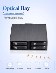 Optibay - <span class=keywords><strong>Rack</strong></span> Móvil para Discos Duros de 5.25 Pulgadas con <span class=keywords><strong>4</strong></span> Bahías para Discos Duros de 2.5 Pulgadas, SATA, SAS, de Aluminio, con Bandeja Extraíble - Product Image 2