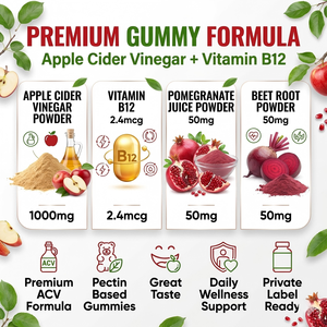 Gomitas de Vinagre de Sidra de Manzana OEM ODM, GMP Halal, 60 Unidades, 1000 mg por Porción, con Vitamina B12, Raíz de Remolacha y Granada - Product Image 3