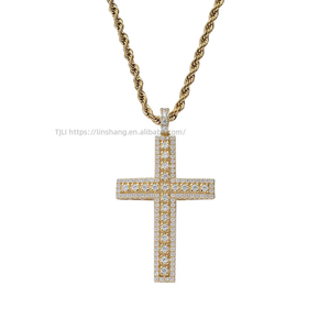 Single Row <b>Cross</b> Pendant | Hip Hop Jewelry Copper Inlaid Zircon Trendy Versatile, Trimmed <b>Cross</b> Necklace - Product Image 1