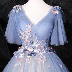 Haze Blue Long Ball Gown Deep V Neck Stage Performance Dress Women Adult Polyester Fabric 811 - Product Image 4