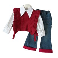 Nouvel ensemble d'automne pour filles, chemise en tricot pour enfants, pantalon évasé élégant et stylé pour bébés filles