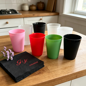 Gobelets de fête personnalisés avec logo, durables et réutilisables, en plastique givré pour décorations de mariage et fournitures de fête, cocktail Flex noir - Product Image 1