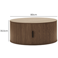 Table basse à porte de tambour cannelée coulissante ronde lisse directe d'usine en noyer avec grand espace de rangement