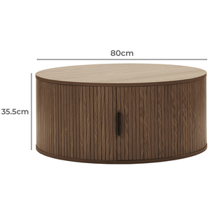 Directo de fábrica Mesa de centro de <span class=keywords><strong>puerta</strong></span> de tambor estriado deslizante redonda lisa en nogal con gran espacio de almacenamiento - Product Image 6