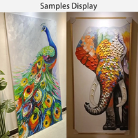 Grande Peinture Murale Décorative Faite à la Main sur Toile, Oiseau Coloré Texturé, Art Déco Animal Paon pour Salon