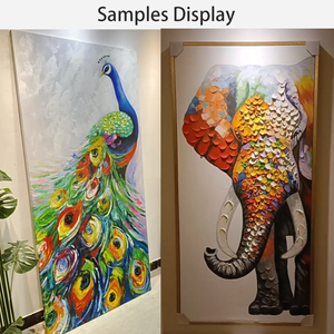 Grande <span class=keywords><strong>Peinture</strong></span> Murale Décorative Faite à la Main sur Toile, Oiseau Coloré Texturé, Art Déco Animal <span class=keywords><strong>Paon</strong></span> pour Salon - Product Image 5