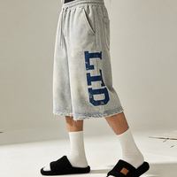 Pantalon de survêtement LTD-MTR1041 à ourlet brut, imprimé lettres vieillies, en molleton, longueur genou, taille à cordon de serrage, ourlet renforcé