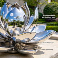 Sculpture de lotus en acier inoxydable 304 poli miroir sur mesure, grande fontaine d'eau extérieure, statue paysagère pour jardin et centre commercial