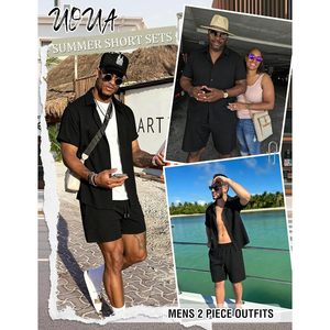 FOXA Mens Summer Waffle Knit 2 Piece Short Set Casual Button <b>Down</b> Shirt And Shorts Breathable Cotton Outfit - Product Image 5