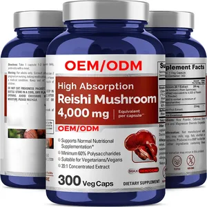 Vegan Não-OGM Reishi Mushroom Extract 4000mg Por Cápsula 300 Veggie Caps