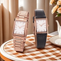 Montre à quartz unisexe en cuir véritable de forme rectangulaire sur mesure, boîtier en acier inoxydable, résistante à l'eau 3 ATM