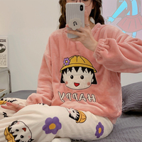 Ensemble de pyjamas en flanelle d'hiver pour femmes vêtements de maison d'étudiants chauds épaissis avec fermeture à la taille élastique nouveau design de dessin animé pour les filles