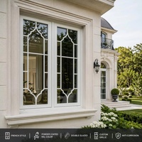 Ventana de Aluminio Estilo Francés con Revestimiento en Polvo, Doble Acristalamiento, Rejilla Decorativa, Color Personalizado, Diseño Colonial