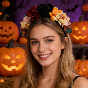 Diadema <span class=keywords><strong>de</strong></span> Flores Grandes con Rosas para el Día <span class=keywords><strong>de</strong></span> los <span class=keywords><strong>Muertos</strong></span>, Decoración para Fiestas <span class=keywords><strong>de</strong></span> Boda - Product Image 4