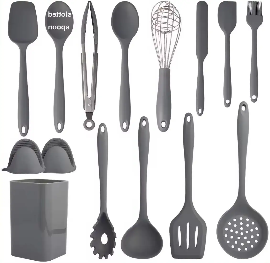 Großhandel Lebensmittelqualität Silikon-Wanderer Spatula-Löffel Kochen BPA-freies Silikon Küchen-Kochen-Geschirr-Set für Küche