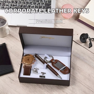 Coffret Cadeau Classique en Cuir pour Homme – Nouveau Set Quatre Pièces : Montre, Boutons de Manchette, Stylo, Porte-clés – Logo Personnalisé – Idéal pour les Fêtes - Product Image 2