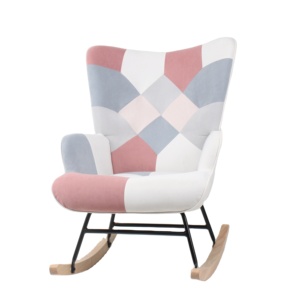 Multicolor <strong>Patchwork</strong> Wingback <strong>Chair</strong> with Ottoman, Linen Upholstered Accent <strong>Chair</strong> for Living Room, BSCI Certified - Product Image 4