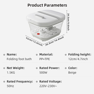 Bañera Plegable para Pies con Tapa, Rectangular, Material PP, Estilo Moderno, Enchufe Estándar Europeo de 230V, Plegable, Automática, Constante - Product Image 5