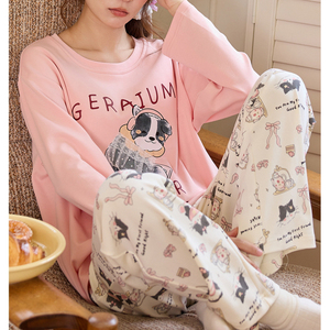 Pyjamas femmes automne tricoté coton ceinture poitrine Pad décontracté à manches longues pantalon pyjamas <span class=keywords><strong>fille</strong></span> maison vêtements costume - Product Image 6