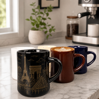 Mug rétro de style diner 310 ml avec logo personnalisé OEM, vente en gros, souvenir de Paris, tasse à café en céramique, mug robuste à étiquette privée