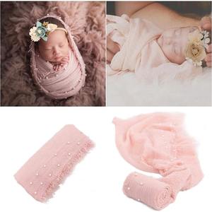 <span class=keywords><strong>Nouveau</strong></span>-<span class=keywords><strong>né</strong></span> photographie accessoires infantile Wrap écharpe bébé Photo couverture posant Swaddle avec perle pour literie et pose - Product Image 4