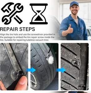 <span class=keywords><strong>Kit</strong></span> de réparation de pneus en libre-service 100 pièces, comprenant 3 tailles de mèches à visser, tournevis et clous en caoutchouc pour réparations professionnelles de pneus - Product Image 3