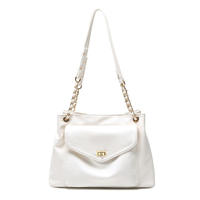 Sac à main élégant pour femme en cuir véritable souple grande capacité avec chaîne et fermoir rotatif – Idéal pour le travail et les voyages