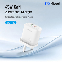 Penjualan Langsung Pabrik Miccell Grosir Adaptor Pengisi Daya Universal 45W GaN untuk Ponsel dengan USB C dan USB A untuk Laptop Smartphone.