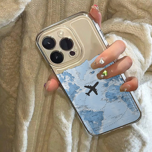 Pareja avión mapa impresión a prueba de golpes <span class=keywords><strong>espacio</strong></span> TPU funda de teléfono móvil para Iphone 8 X Xr Xs 11 12 13 14 15 16 17 Pro Max - Product Image 3