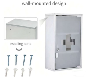 Armoire à <span class=keywords><strong>pharmacie</strong></span> murale en acier inoxydable verrouillable, étagère à 3 niveaux, boîte de premiers secours sécurisée pour clinique, hôpital, <span class=keywords><strong>pharmacie</strong></span> et bureau - Product Image 3