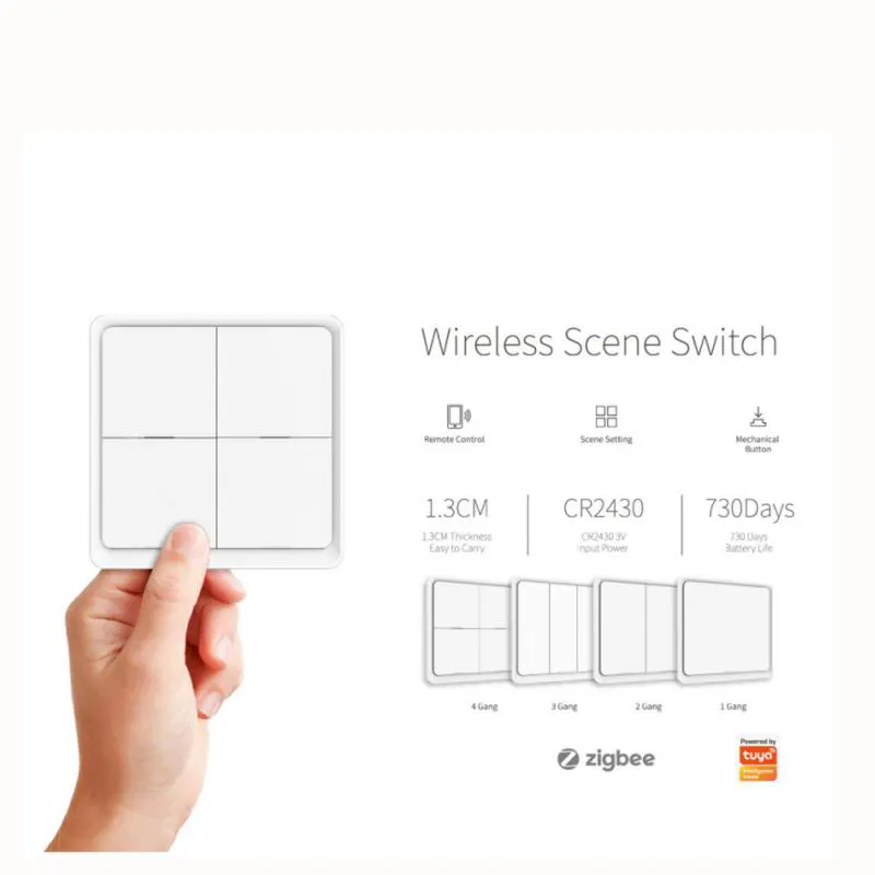 DIY Wireless Zigbee 4 Gang Scenario Battery Powered Button Light Program Tuya Smart Life Remote Switch Wifi Scene Switch