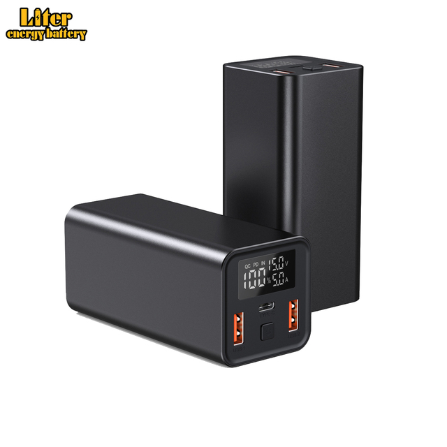 65W Super Fast Charging 20000mAh Laptop Power Bank Metal Mobile Power Supply Battery Pack Real Time Voltage Mobile Phones Stock