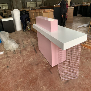 Mostrador de Recepción con Aspecto de Mármol y Detalles en Dorado, Mostrador de Caja, Recepción Comercial para Vestíbulo - Product Image 6