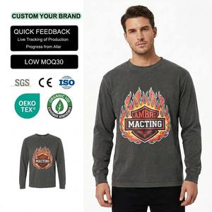 เสื้อยืดแขนยาวทรงหลวมสไตล์ลำลองสำหรับผู้ชาย ผ้าคอตตอนหนา 500 กรัม ทรงโอเวอร์ไซส์ ล้างสีแบบแอซิดวอช  รับสั่งทำ - Product Image 1