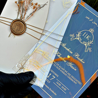 Carte d'invitation personnalisée en acrylique avec feuille d'or, invitations de mariage de luxe, enveloppe semi-pliée élégante, ensemble d'invitations de mariage