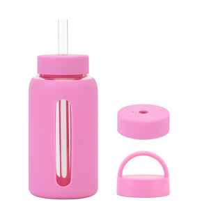 Bouteille d'eau en verre de haute qualité de 600ml une <span class=keywords><strong>tasse</strong></span> de double couvercle peut sucer le verre d'eau portatif extérieur de perle - Product Image 4
