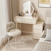 Coiffeuse moderne et minimaliste en bois massif laqué, avec miroir LED et meuble de rangement, idéale pour petits espaces, chambre et hôtel