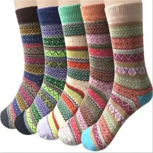 Herbst/Winter Doppels traße Vintage Kaninchen Wolle Socken für Damen ethnischen Stil Thermos ocken