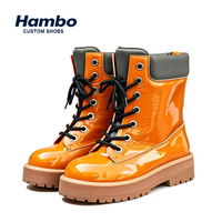 Bottes de travail décontractées montantes, style britannique tendance, en cuir PU brillant, cuir verni brillant, semelle épaisse à crampons, mi-mollet, pour l'hiver