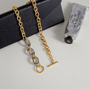 Stainless Steel Color Blocked Chain <b>Necklace</b> Geometric Design OT Clasp For Women Gift Jewelry - Product Image 4