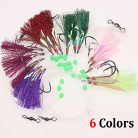 Rigues Sabiki pré-montées avec plumes scintillantes en Mylar, hameçons en acier à haute teneur en carbone, 6 couleurs, tailles 3/0-8/0, pour la pêche en eau salée (thon, snapper, bar)