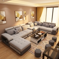 Ensemble de canapés modernes en tissu avec table basse en U et meuble TV pour petits et grands salons, style simple, rembourrage en éponge